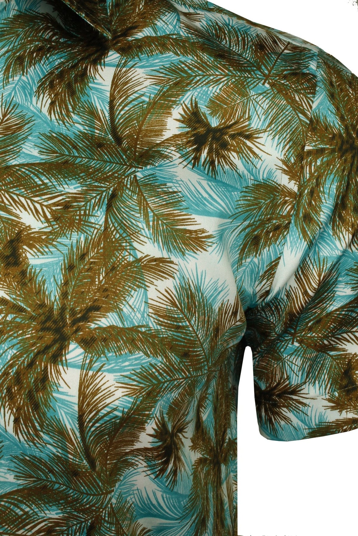 Xact Mens 100% Cotton Hawaiian Palm Tree Shirt, Short Sleeved, Slim Fit-2