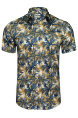 Xact Mens 100% Cotton Hawaiian Palm Tree Shirt, Short Sleeved, Slim Fit-Main Image