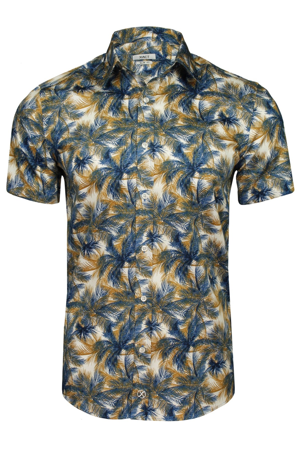 Xact Mens 100% Cotton Hawaiian Palm Tree Shirt, Short Sleeved, Slim Fit-Main Image