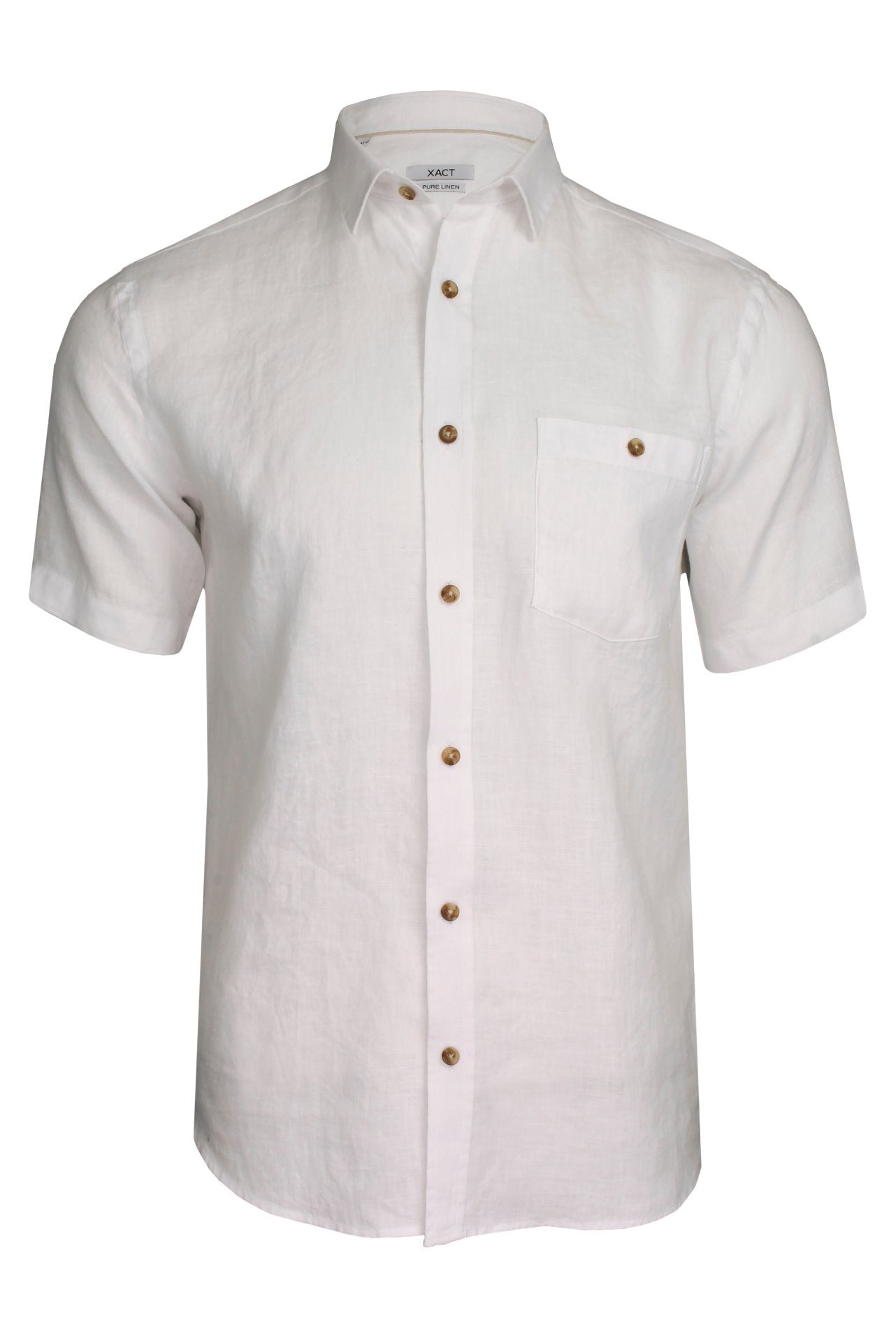 Xact Mens 100% Pure Linen Shirt - Short Sleeved - Regular Fit-Main Image