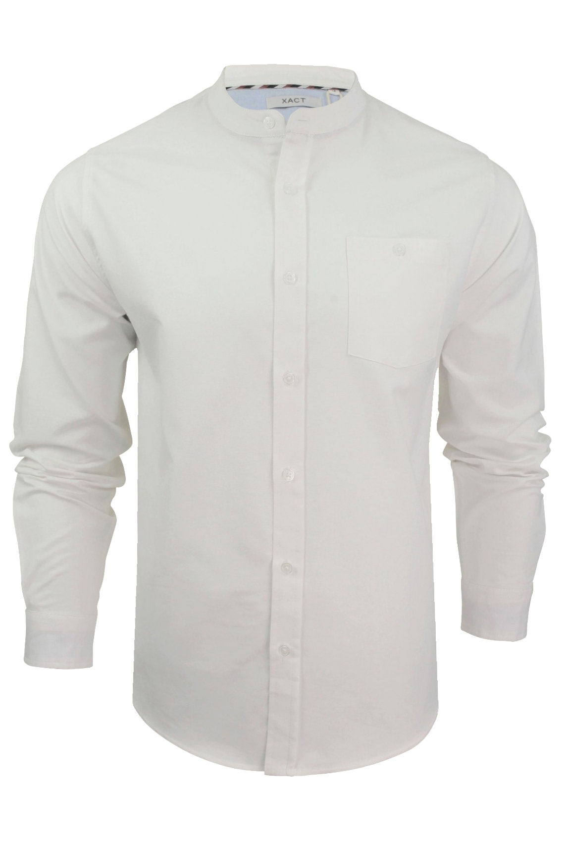 Xact Mens Slim Fit Long Sleeved Oxford Grandad Shirt-Main Image