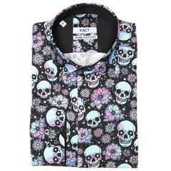 Xact Men's Holographic Skulls & Flower Print Long Sleeved Shirt, Regular Fit-Main Image