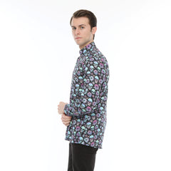 Xact Men's Holographic Skulls & Flower Print Long Sleeved Shirt, Regular Fit