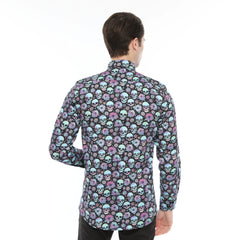 Xact Men's Holographic Skulls & Flower Print Long Sleeved Shirt, Regular Fit