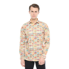 Xact Men's Retro Cassette Tape Print Long Sleeved Shirt, Regular Fit-4