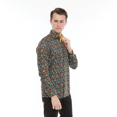 Xact Men's Retro Guitar Print Long Sleeved Shirt, Regular Fit-2