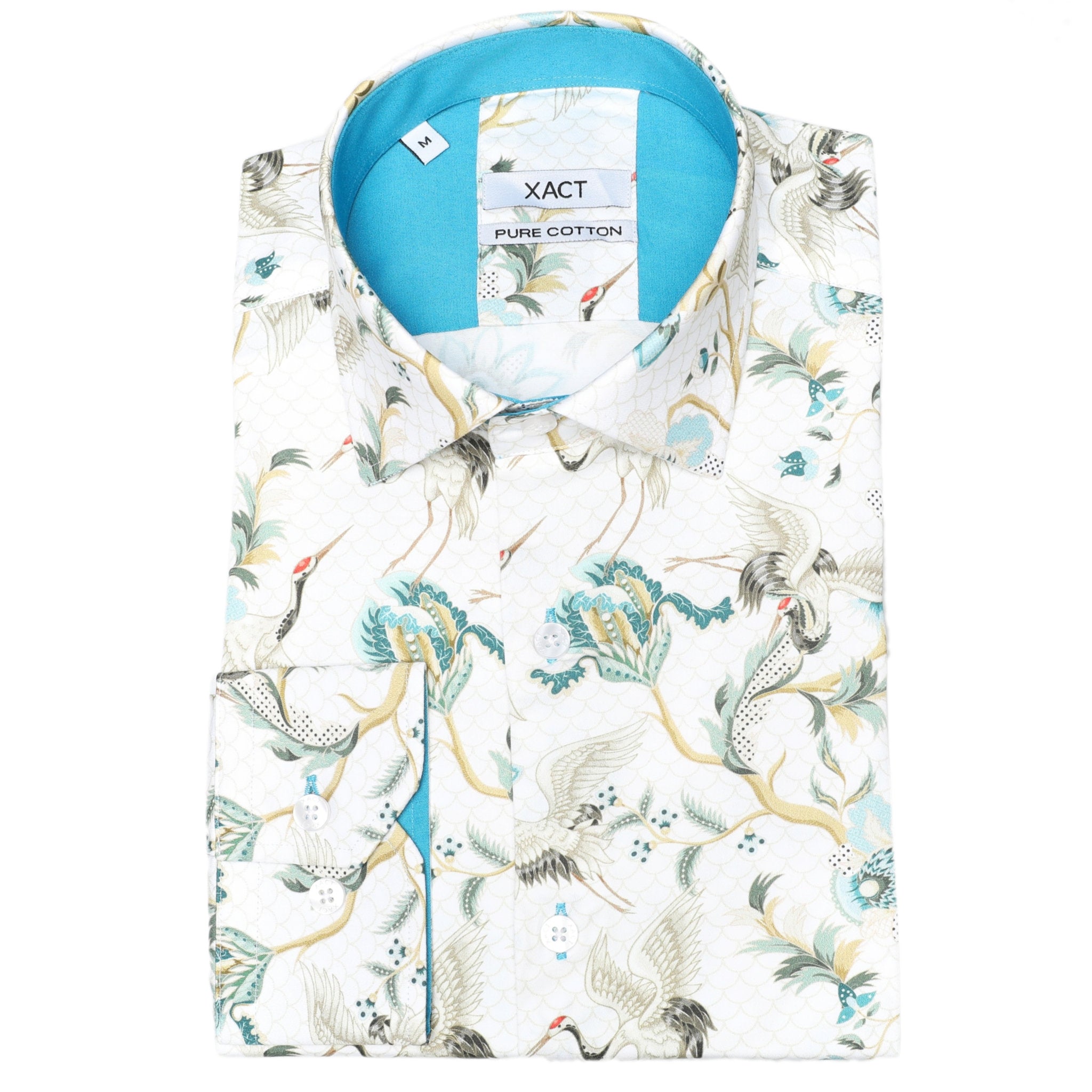 Xact Men's Crane Bird Print Long Sleeved Shirt, Regular Fit-Main Image