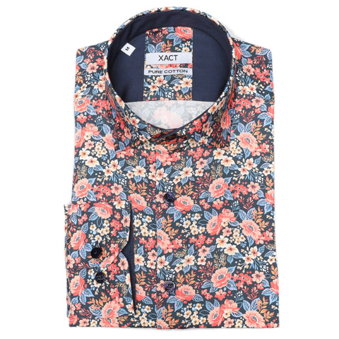 Xact Men's Ditsy Floral Print Long Sleeved Shirt, Regular Fit-Main Image