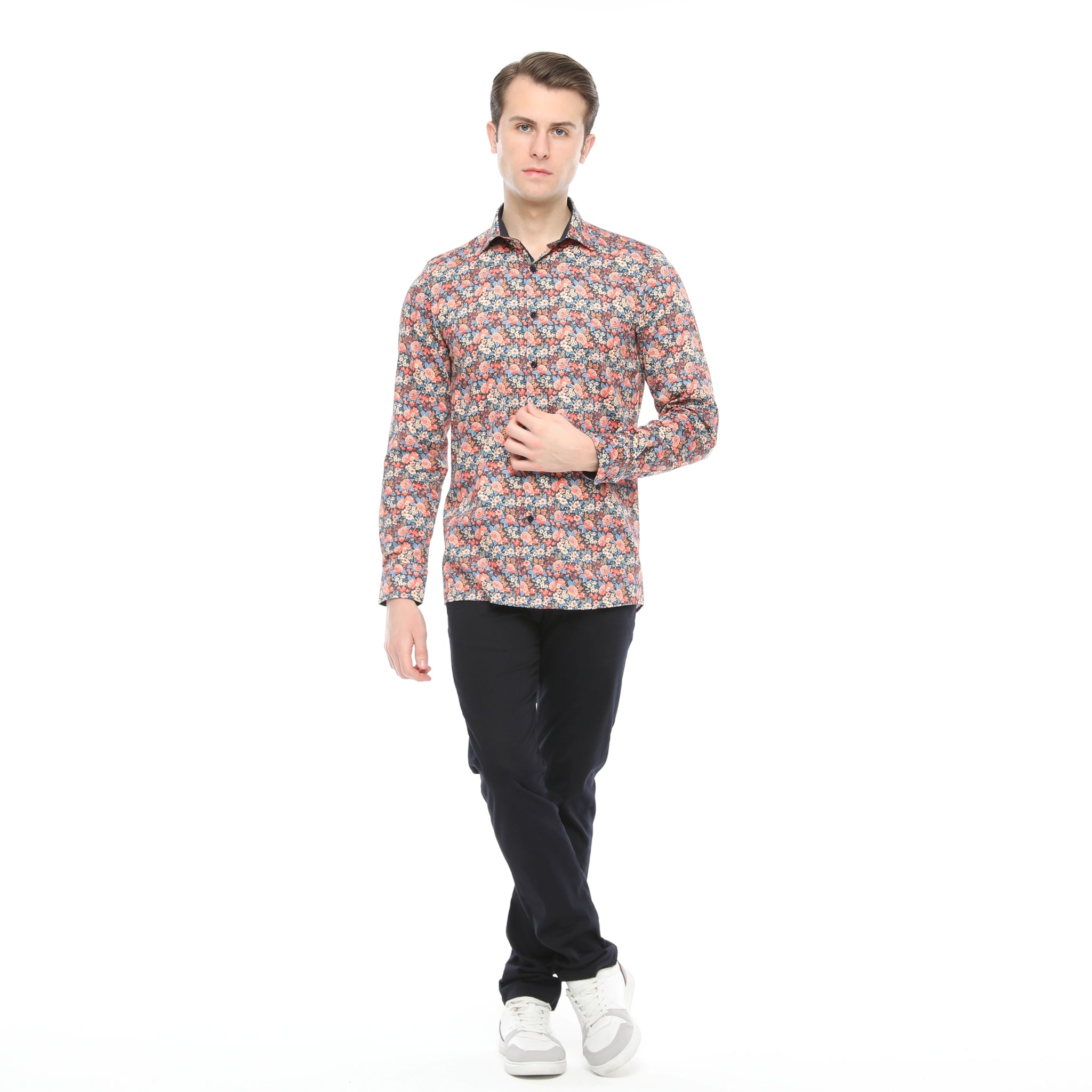 Xact Men's Ditsy Floral Print Long Sleeved Shirt, Regular Fit-2