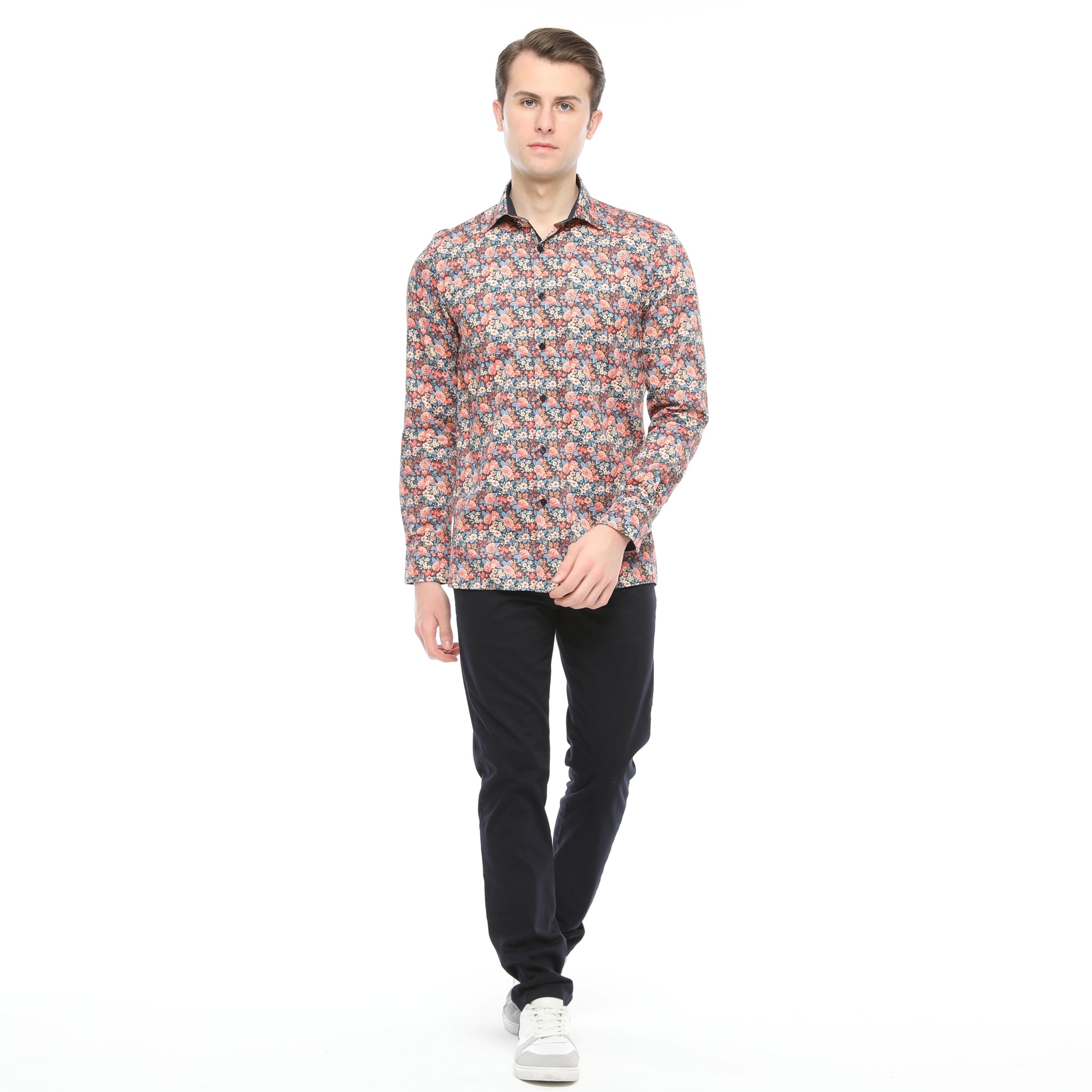 Xact Men's Ditsy Floral Print Long Sleeved Shirt, Regular Fit-3