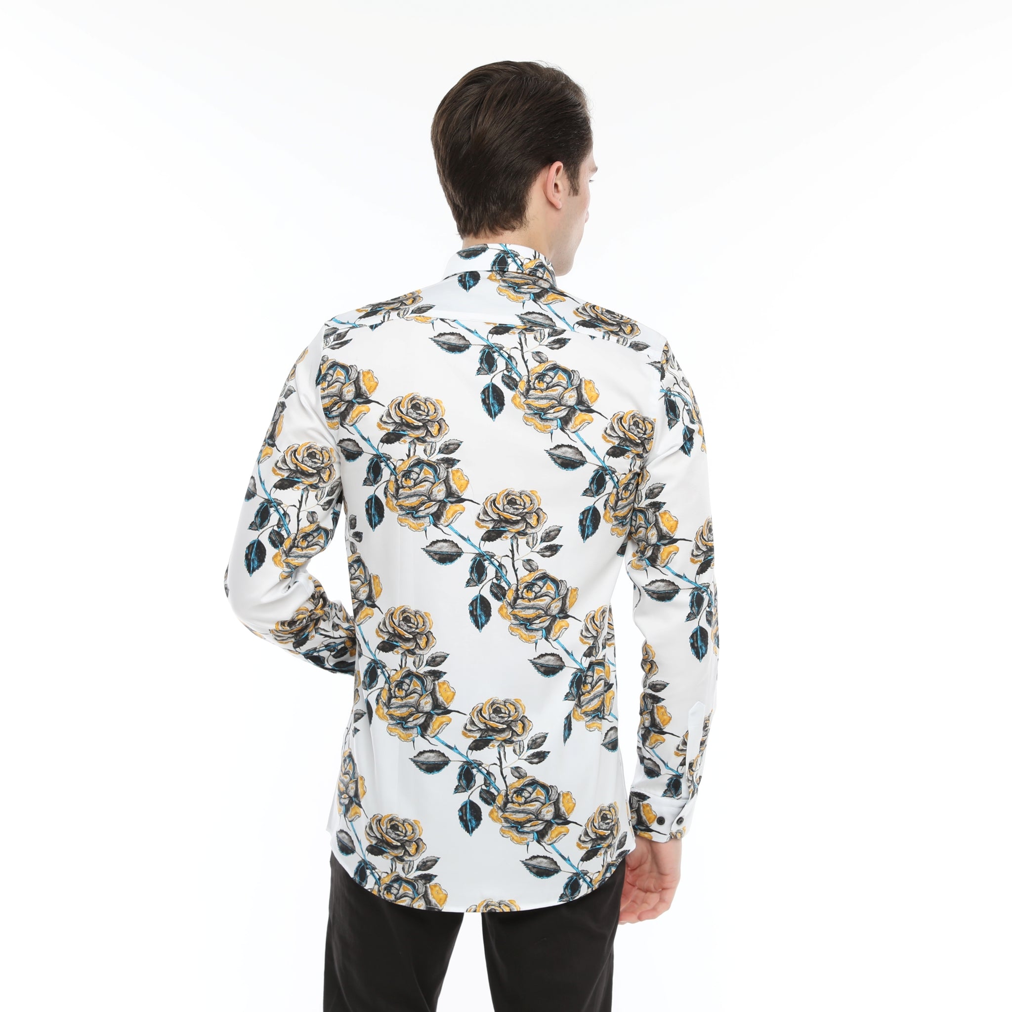 Xact Men's Rose Print Long Sleeved Shirt, Regular Fit