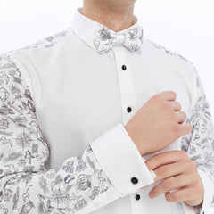 Xact Men's Printed Tuxedo Shirt, Double/French Cuff, Regular Fit, Bow Tie & Cuff Links Included