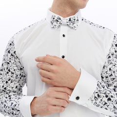 Xact Men's Printed Tuxedo Shirt, Double/French Cuff, Regular Fit, Bow Tie & Cuff Links Included