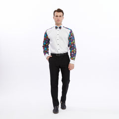 Xact Men's Printed Tuxedo Shirt, Double/French Cuff, Regular Fit, Bow Tie & Cuff Links Included