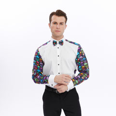 Xact Men's Printed Tuxedo Shirt, Double/French Cuff, Regular Fit, Bow Tie & Cuff Links Included-3