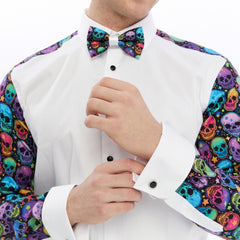 Xact Men's Printed Tuxedo Shirt, Double/French Cuff, Regular Fit, Bow Tie & Cuff Links Included