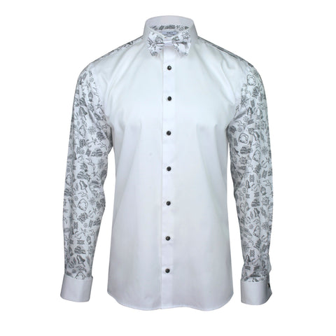 Xact Men's Printed Tuxedo Shirt, Double/French Cuff, Regular Fit, Bow Tie & Cuff Links Included-Main Image