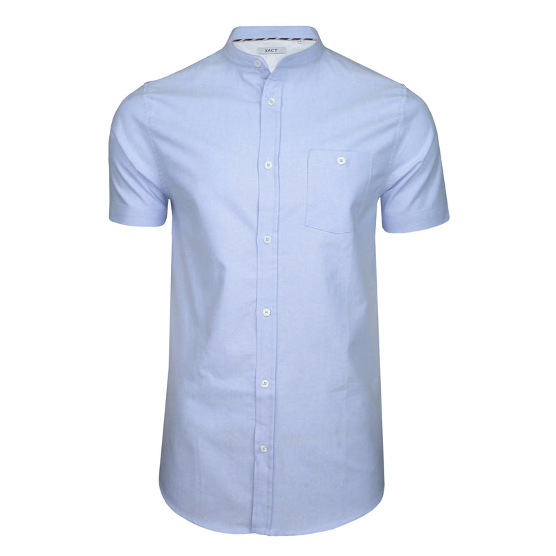 Xact Men's Slim Fit Grandad Collar Casual Shirt, Short Sleeve, 100% Cotton Oxford Henley-2