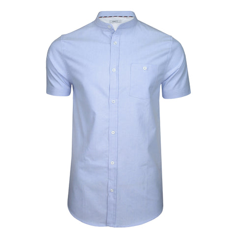 Xact Men's Slim Fit Grandad Collar Casual Shirt, Short Sleeve, 100% Cotton Oxford Henley-Main Image