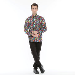 Xact Men's Neon Skulls & Stars Print Long Sleeved Shirt, Regular Fit-2