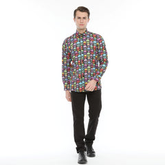 Xact Men's Neon Skulls & Stars Print Long Sleeved Shirt, Regular Fit-3