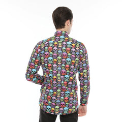 Xact Men's Neon Skulls & Stars Print Long Sleeved Shirt, Regular Fit