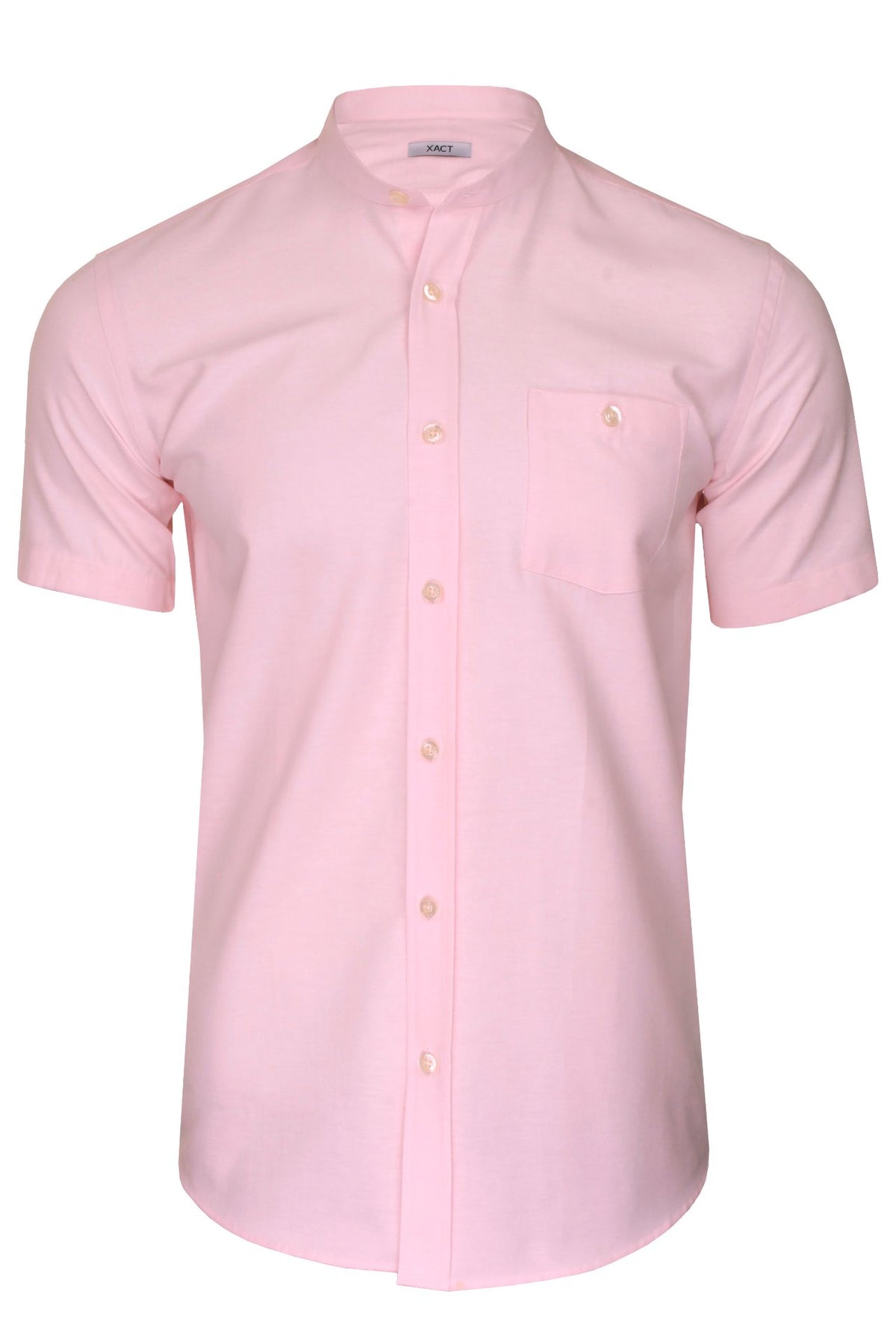 Xact Men's Grandad Collar Oxford Shirt Slim Fit Short Sleeved-Main Image
