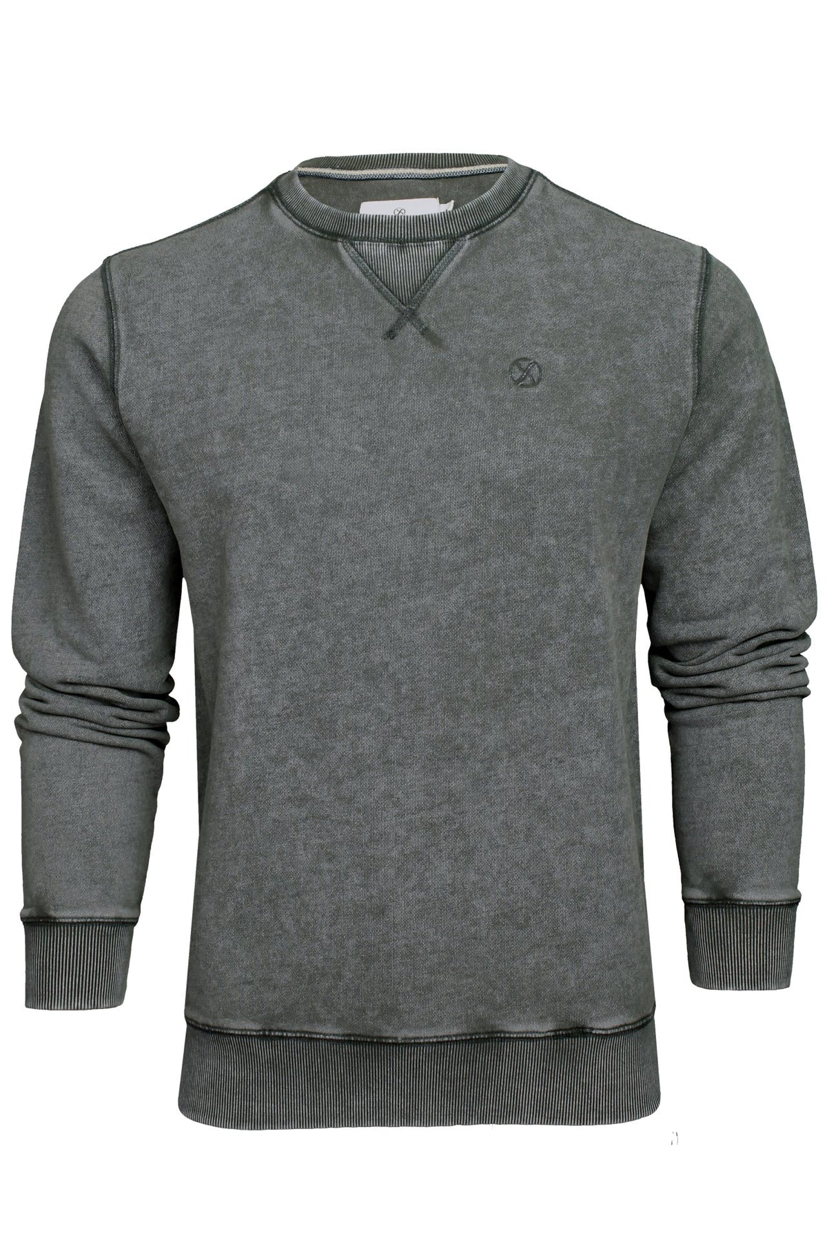 Xact Men's Crew Neck Sweatshirt, Regular Fit, 100% Cotton, Washed Finish, V-Stitch Panel Detail, Casual Pullover/Jumper/Top