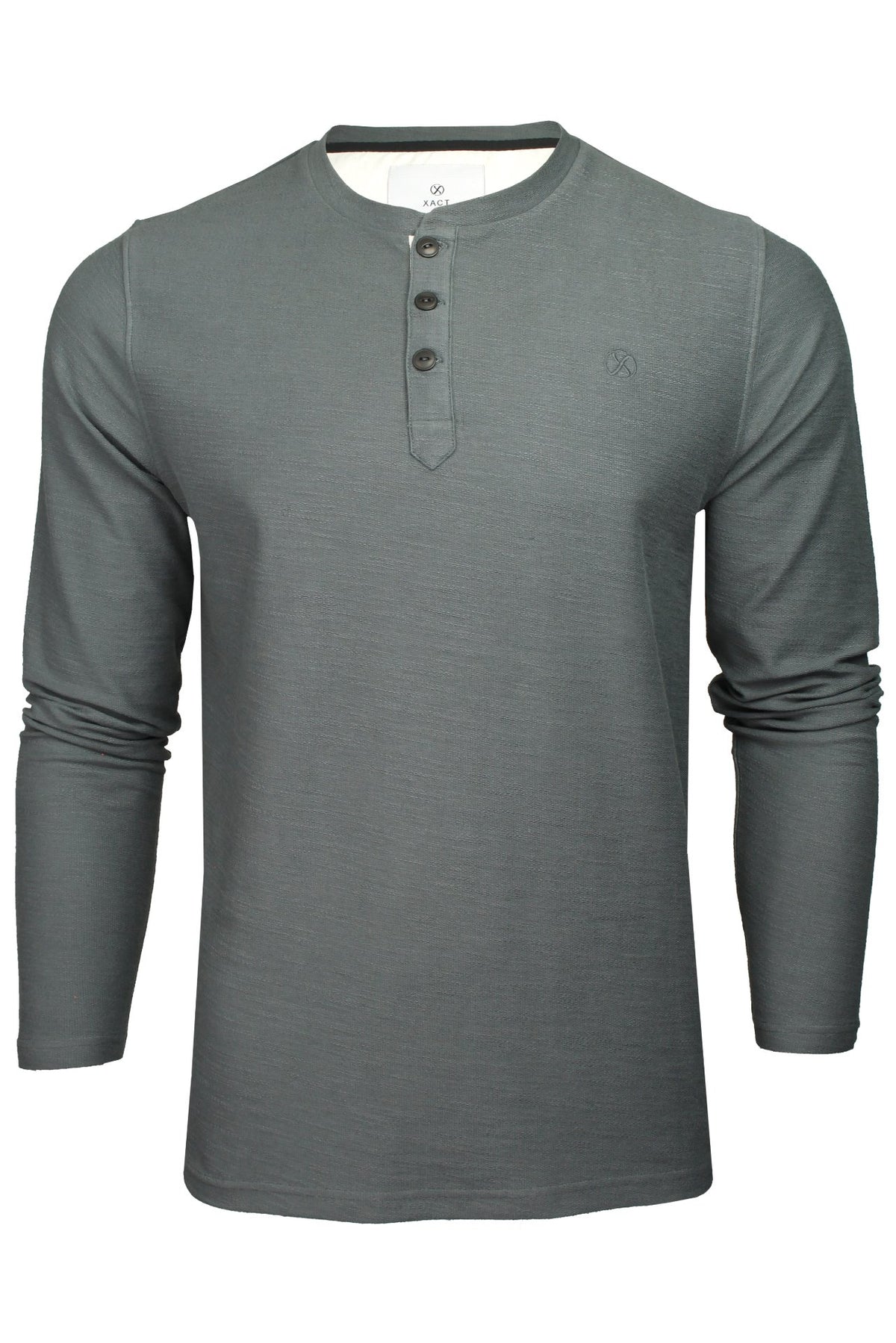 Xact Men's Collarless Grandad Henley T-Shirt, Long Sleeve, 100% Cotton, 200 GSM-Main Image