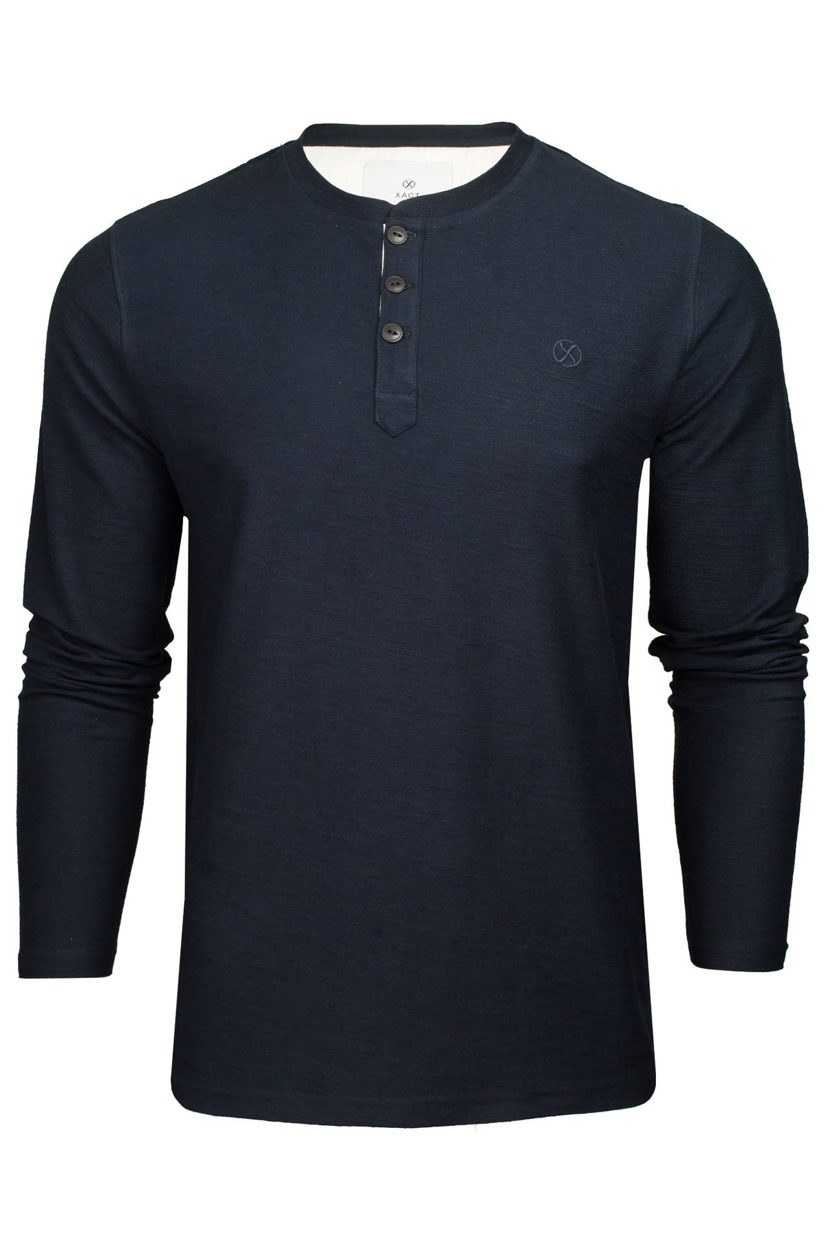 Xact Men's Collarless Grandad Henley T-Shirt, Long Sleeve, 100% Cotton, 200 GSM-Main Image