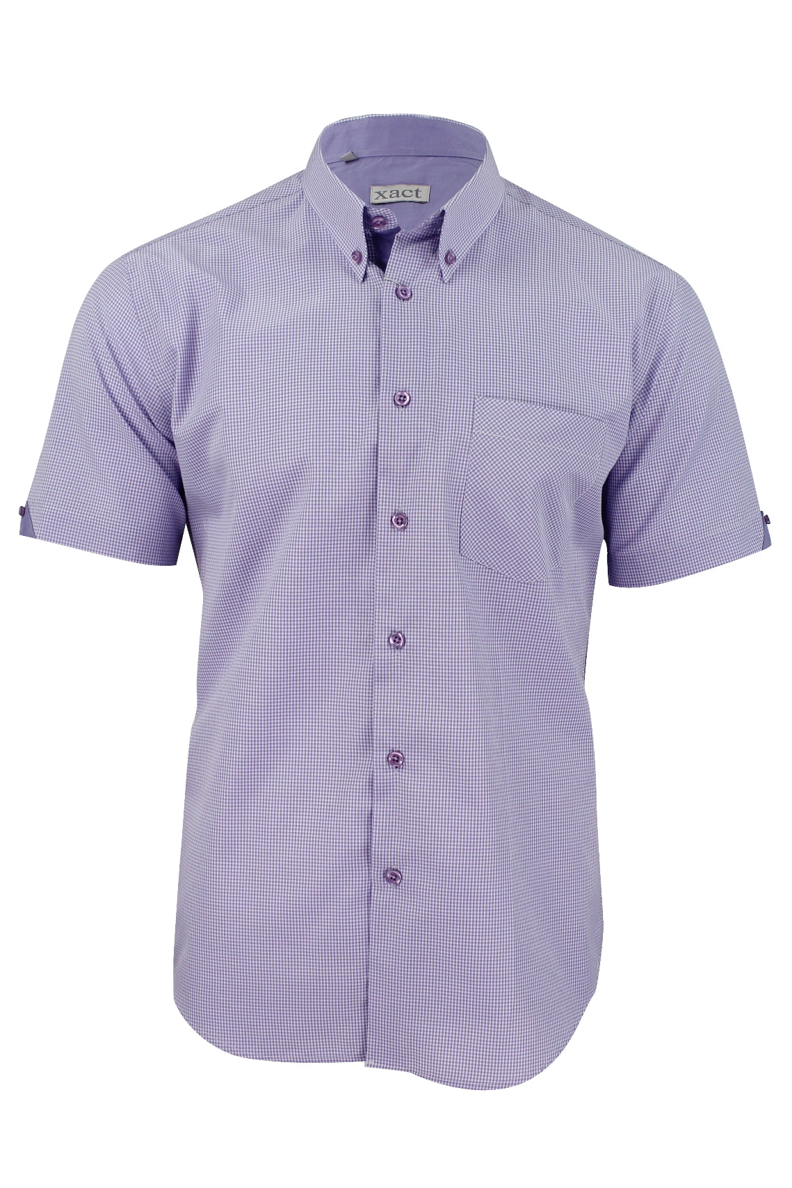Mens Short Sleeved Shirt by Xact Clothing Micro Gingham Check-Main Image