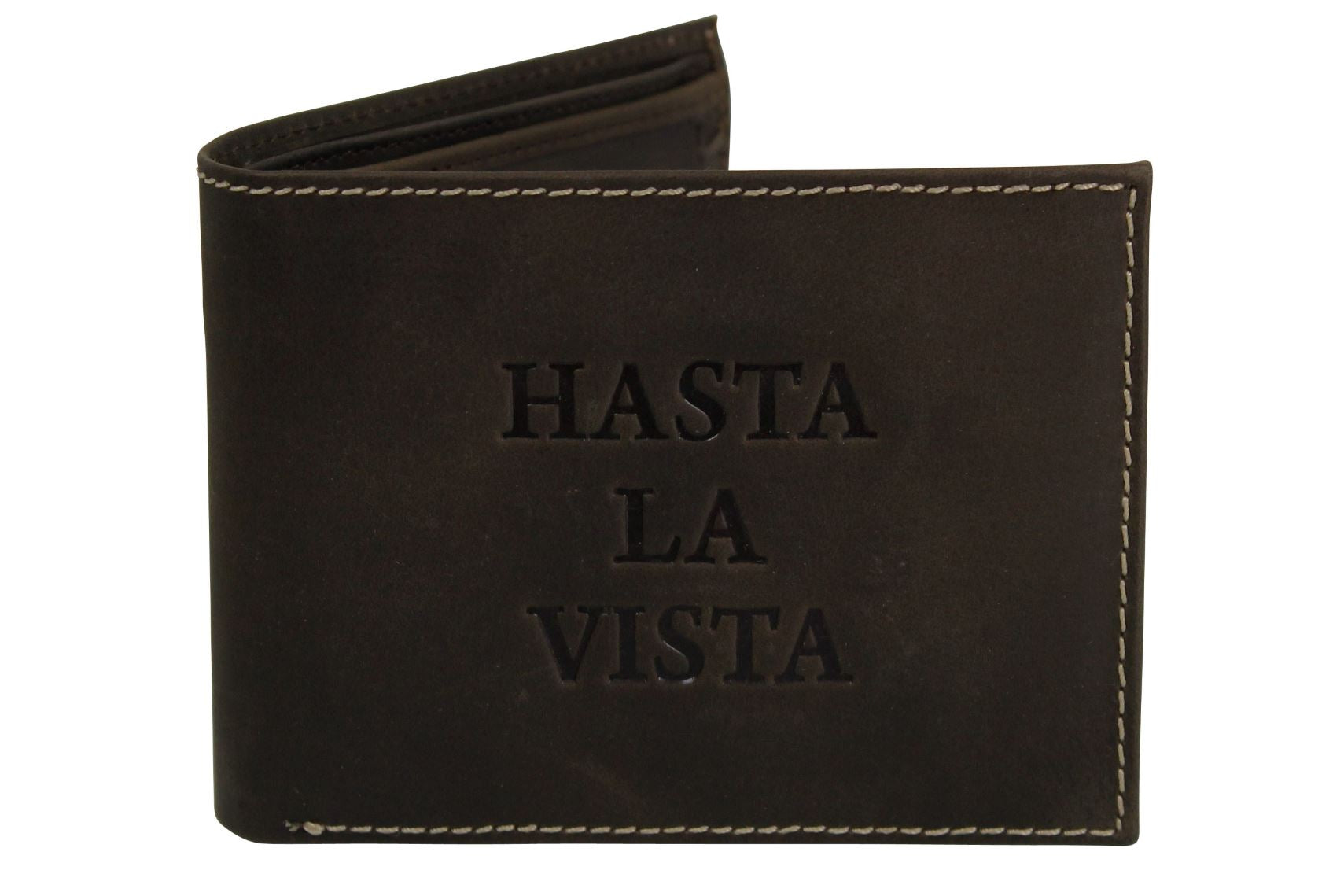 Mens Genuine Leather Wallet by Xact Clothing Embossed Hasta La Vista-Main Image