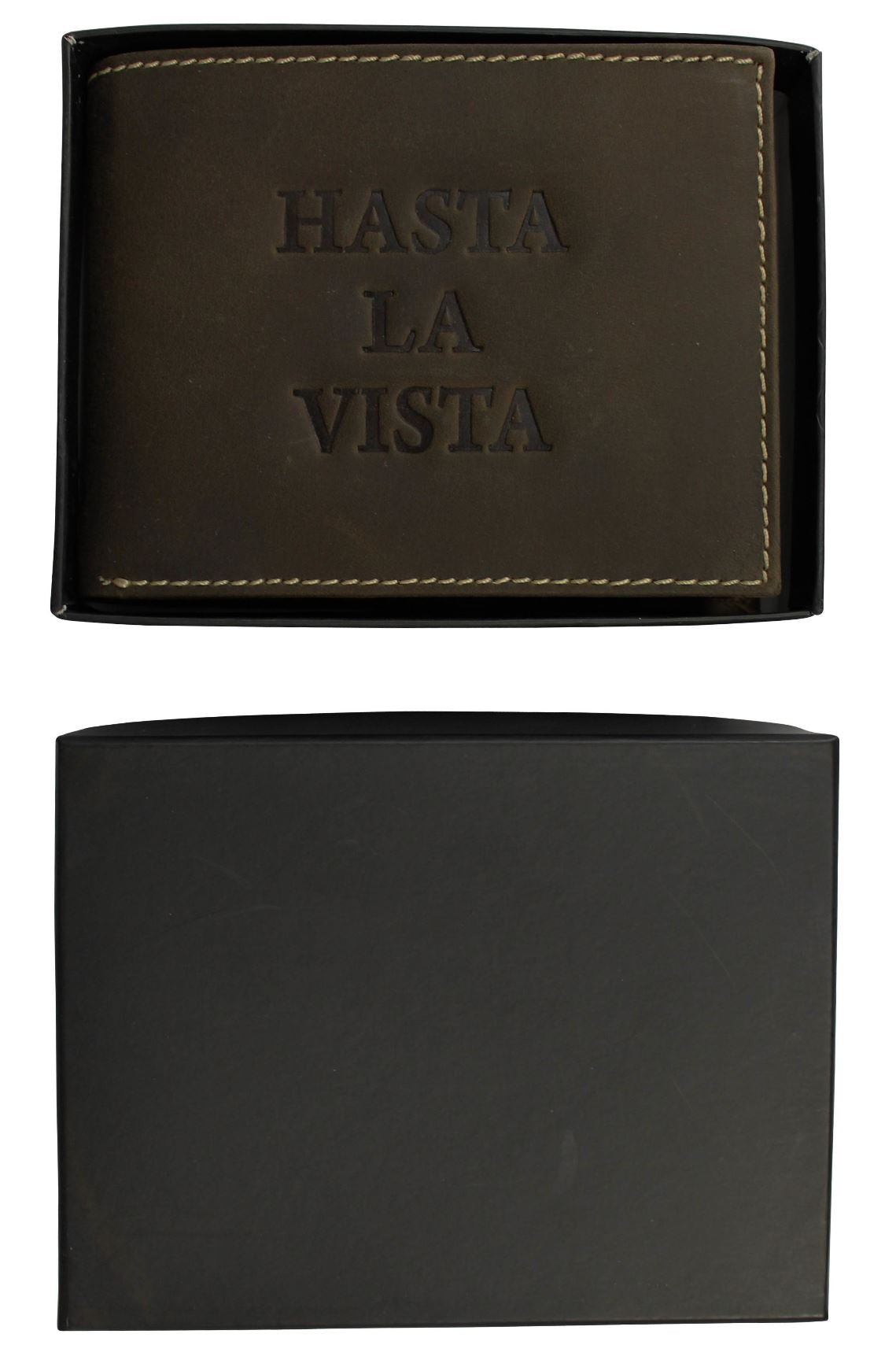Mens Xact Clothing Genuine Leather Wallet Embossed Hasta La Vista (Dark Khaki)-4