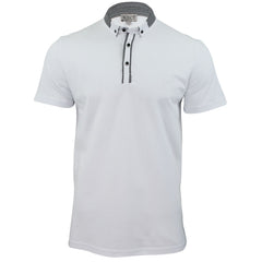 Mens Xact Pique Polo Shirt Cotton Gingham Collar & Trims Button Down (White, L)-Main Image