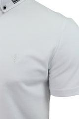 Mens Xact Pique Polo Shirt Cotton Gingham Collar & Trims Button Down (White, L)-2