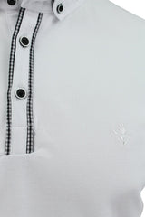 Mens Xact Pique Polo Shirt Cotton Gingham Collar & Trims Button Down (White, L)-3