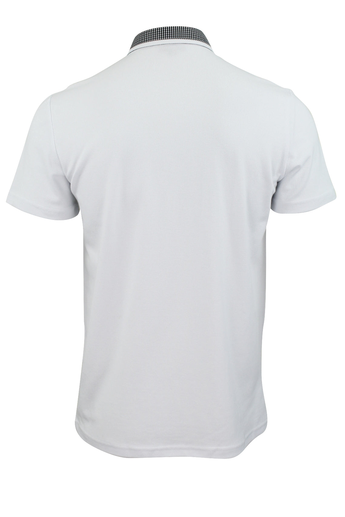 Mens Pique Polo Shirt Xact Clothing Cotton Gingham Collar & Trims Button Down (White)-4