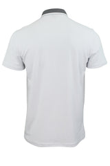 Mens Xact Pique Polo Shirt Cotton Gingham Collar & Trims Button Down (White, L)-4