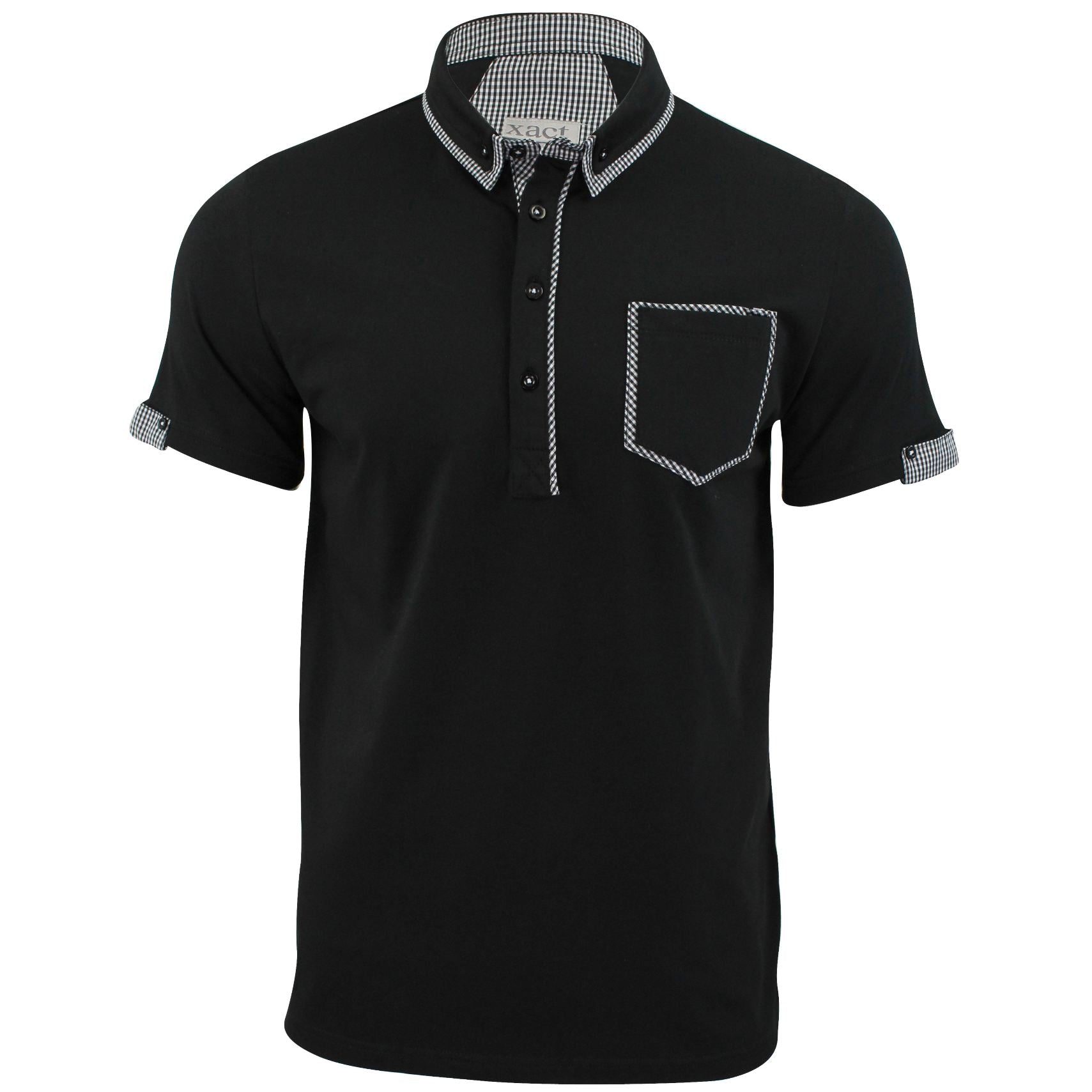 Mens Polo Shirt Xact Clothing Cotton Rich Gingham Collar & Trims Stretch Lycra-Main Image