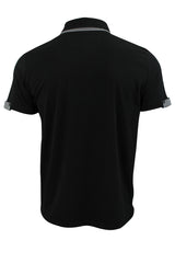 Mens Polo Shirt Xact Clothing Cotton Rich Gingham Collar & Trims Stretch Lycra (Black)-3
