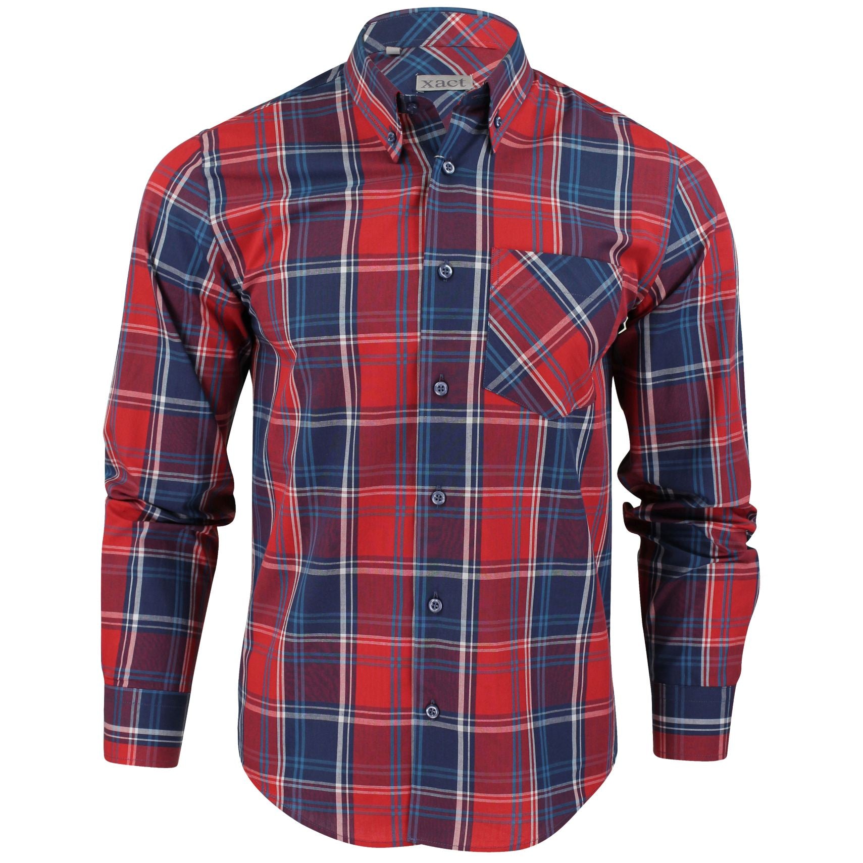 Mens Button Down Shirt by Xact Clothing Long Sleeve Large Check (Red)-Main Image