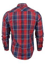 Mens Button Down Shirt by Xact Clothing Long Sleeve Large Check (Red)-3