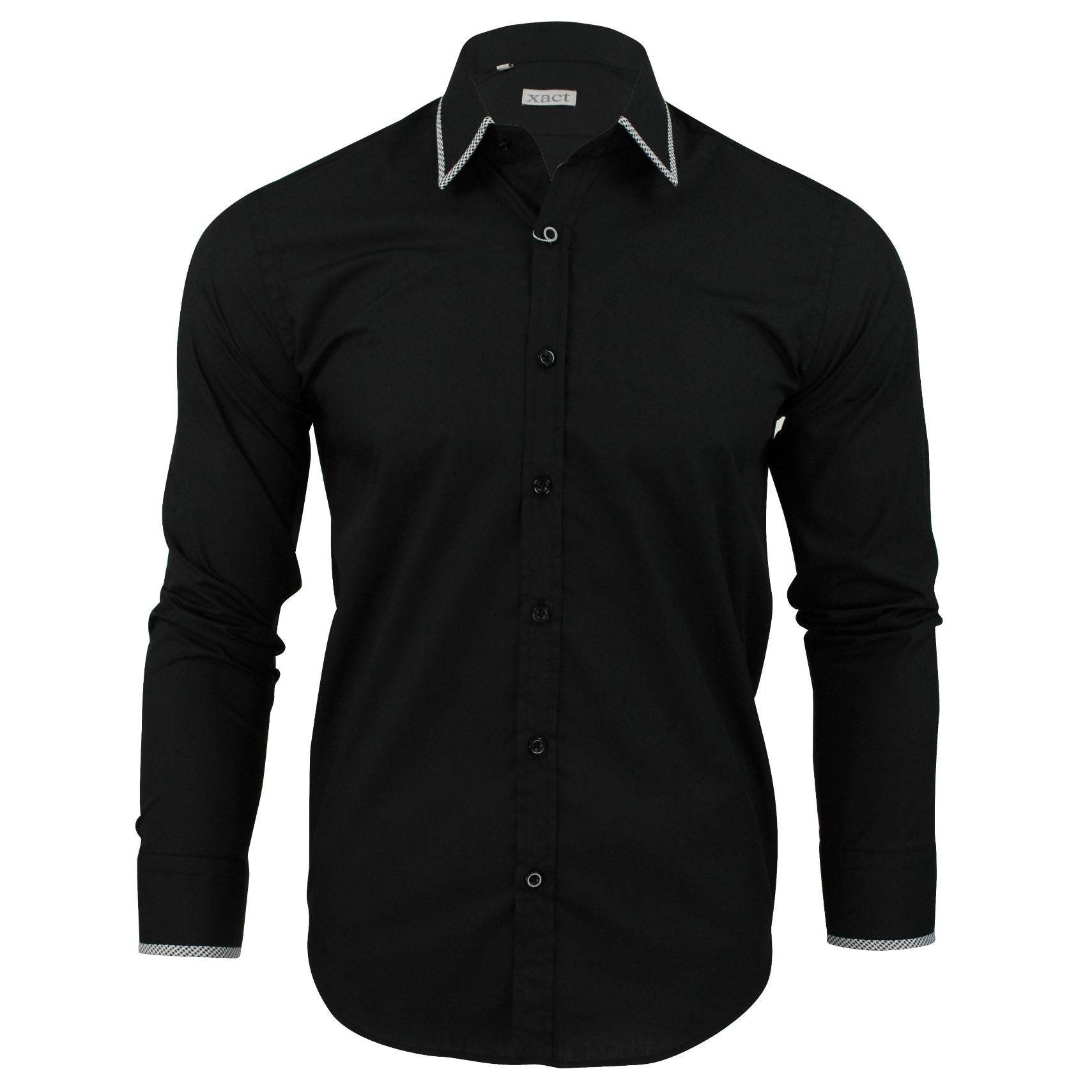 Mens Shirt by Xact Clothing Dog Tooth Collar & Cuff Trim (Black)-Main Image