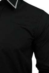 Mens Shirt by Xact Clothing Dog Tooth Collar & Cuff Trim (Black)-2