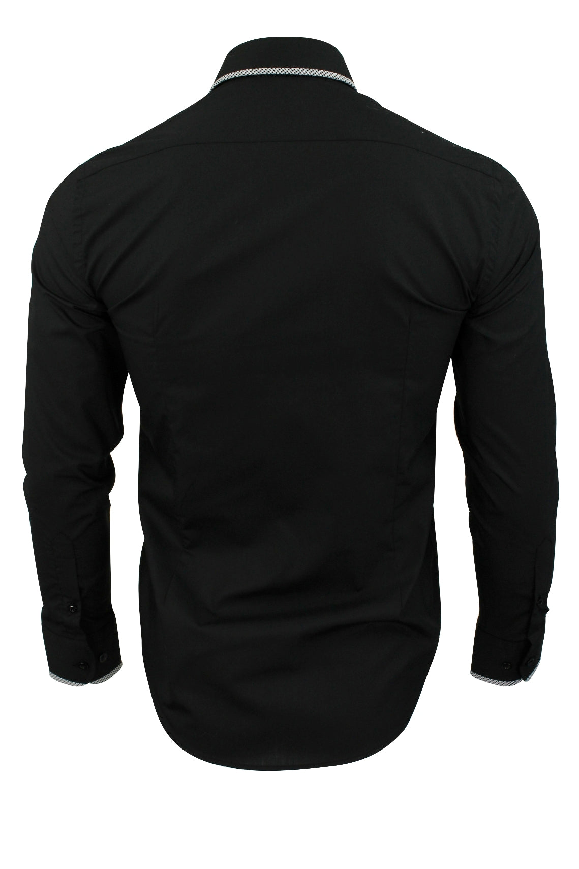 Mens Shirt by Xact Clothing Dog Tooth Collar & Cuff Trim (Black)-4