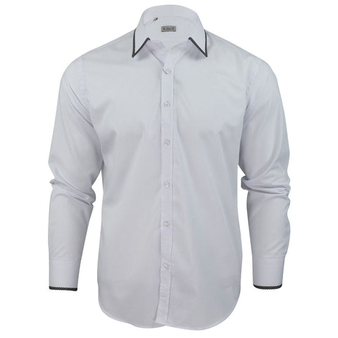 Mens Shirt by Xact Clothing Dog Tooth Collar & Cuff Trim (White)-Main Image