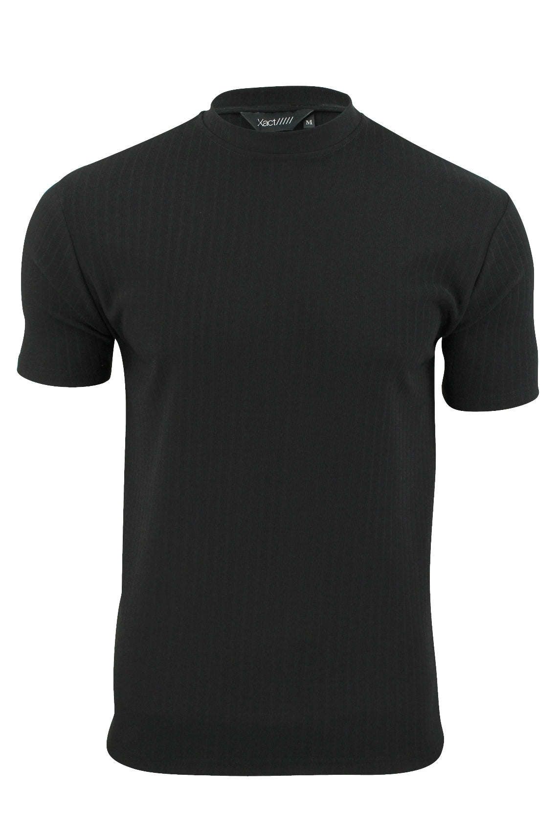 Mens Rib T-Shirt by Xact Clothing Crew Neck (Black)-Main Image