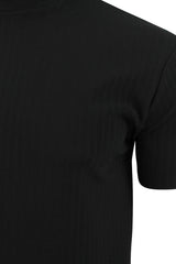 Mens Rib T-Shirt by Xact Clothing Crew Neck (Black)-2