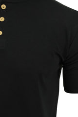 Mens Grandad T-Shirt by 'Xact' Short Sleeved (Black)-2