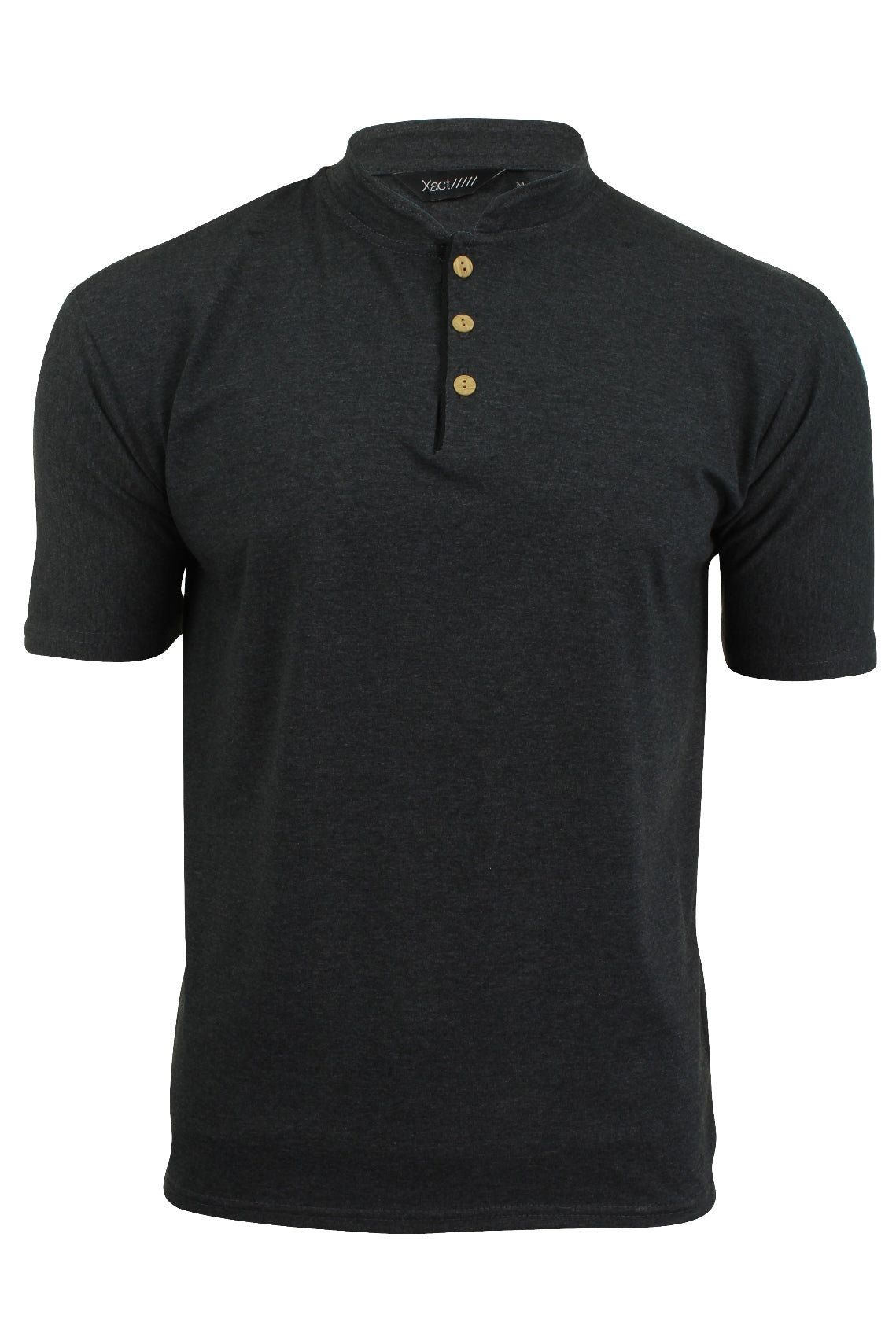 Mens Grandad T-Shirt by 'Xact' Short Sleeved (Charcoal)-Main Image